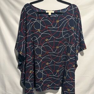 Michael Kors Navy Short Sleeve Rope-Print Tunic with Gold Accents